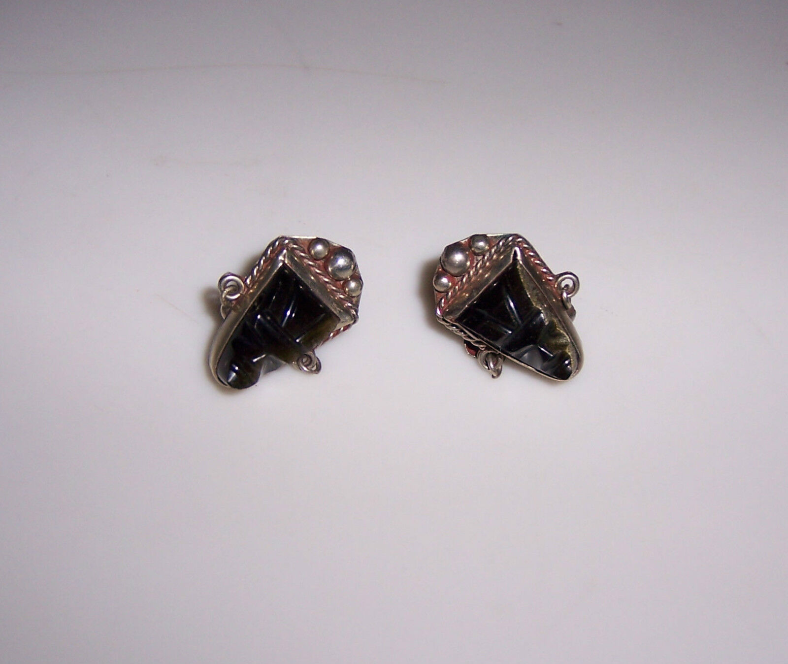 HECHO EN MEXICO  STERLING SILVER, WITH HAND CARVED BLACK ONYX FACES  EARRINGS
