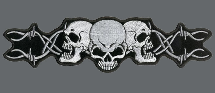 Barbed Wire Skulls Patch   7 inch 