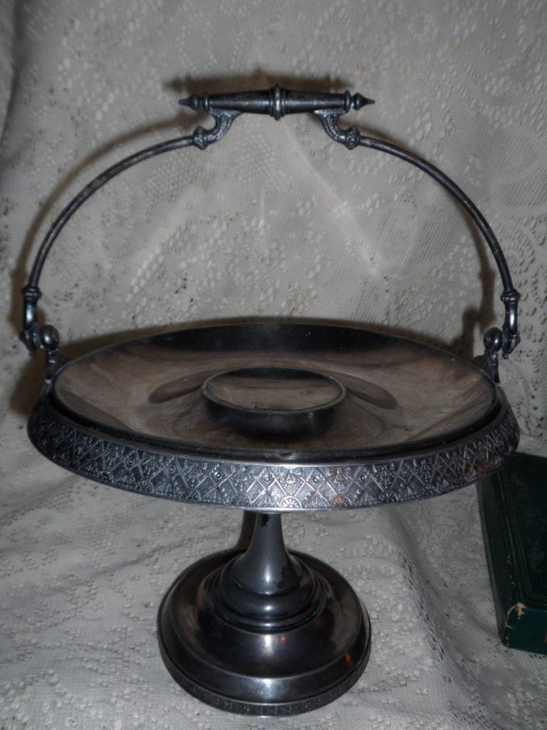 ANTQ James W.Tufts Triple SilverPlate Victorian Pedestal Handled Brides Basket