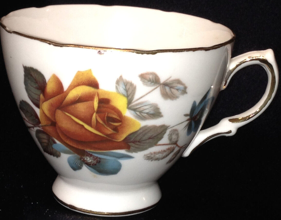 RIDGWAY ROYAL VALE 8215 FOOTED CUP YELLOW ROSES & BLUE FLOWERS GOLD TRIM