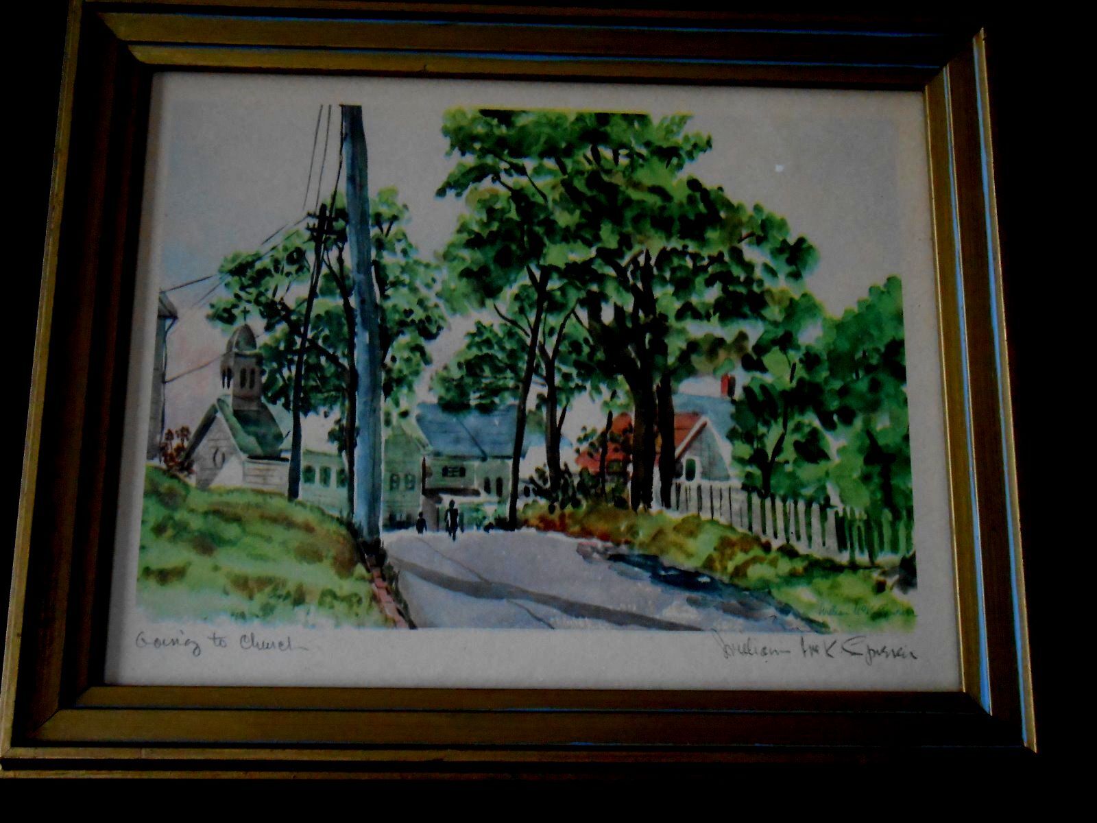 William Mck Spierer-Signed -Watercolor print-GOING TO CHURCH-vintage-framed