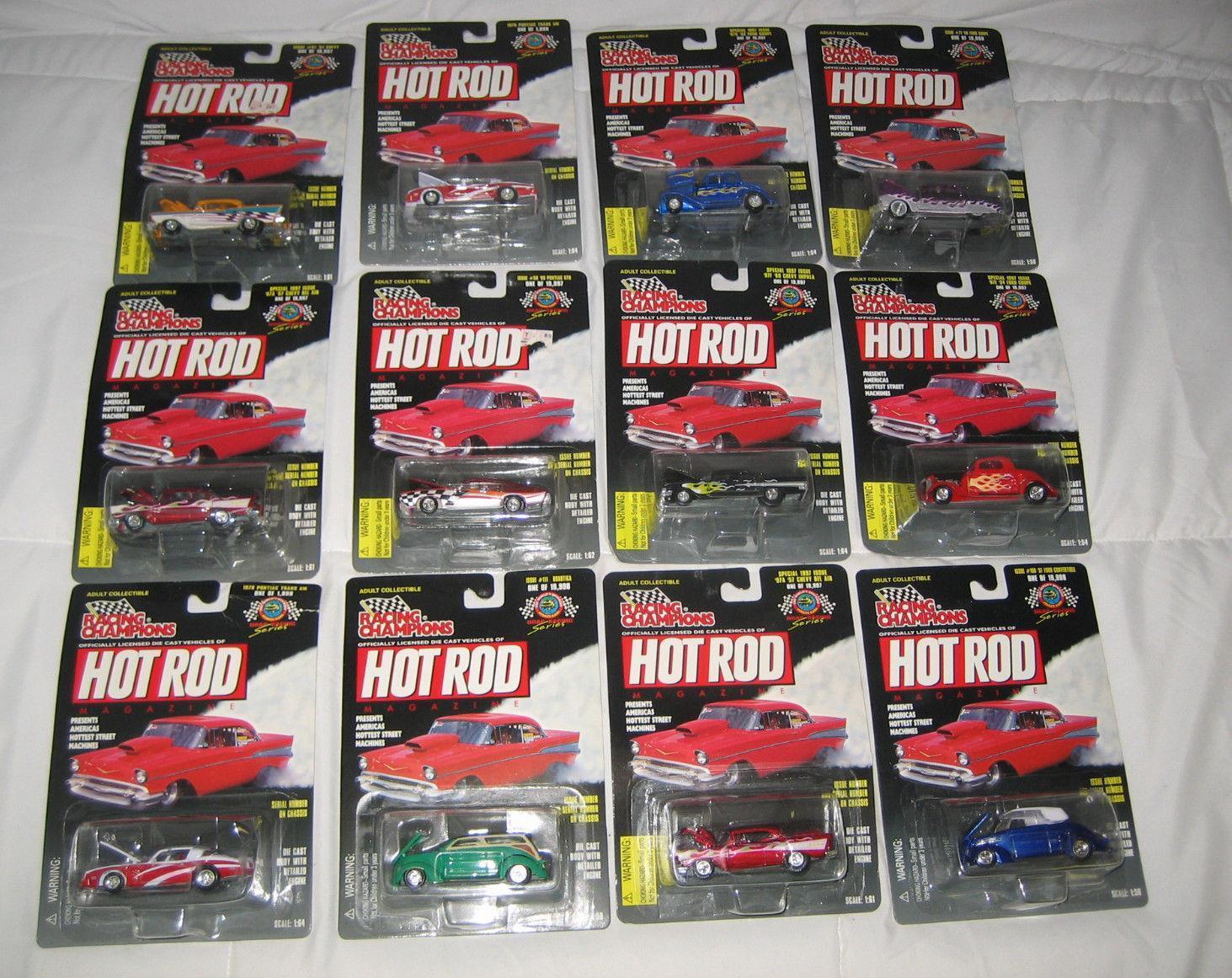 LOT OF 12 RACING CHAMPIONS HOT ROD MAGAZINE 1996 ASSORTED CARS SCALE 1:54/58/64