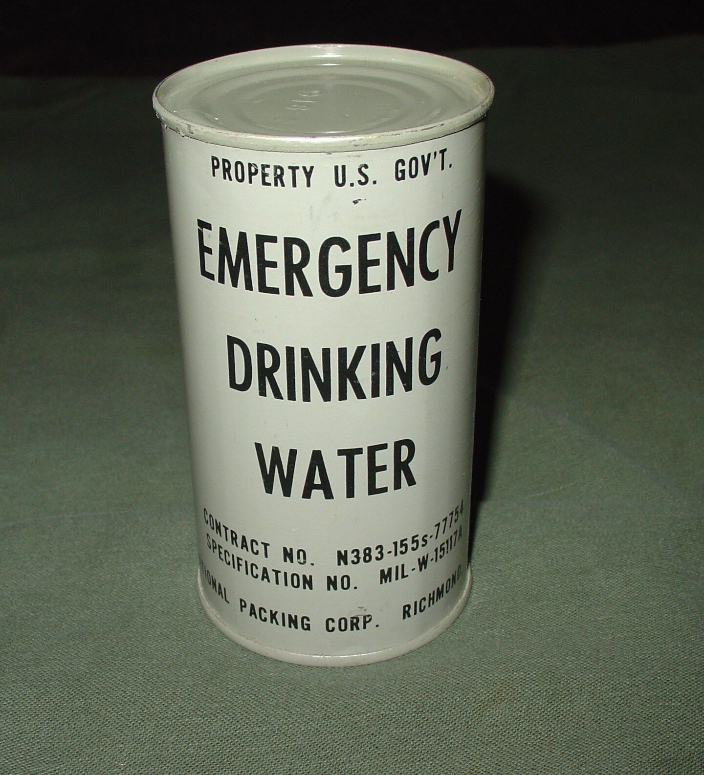 VINTAGE USN USMC USAF PILOTS SURVIVAL KIT GRAY CAN EMERGENCY DRINKING WATER