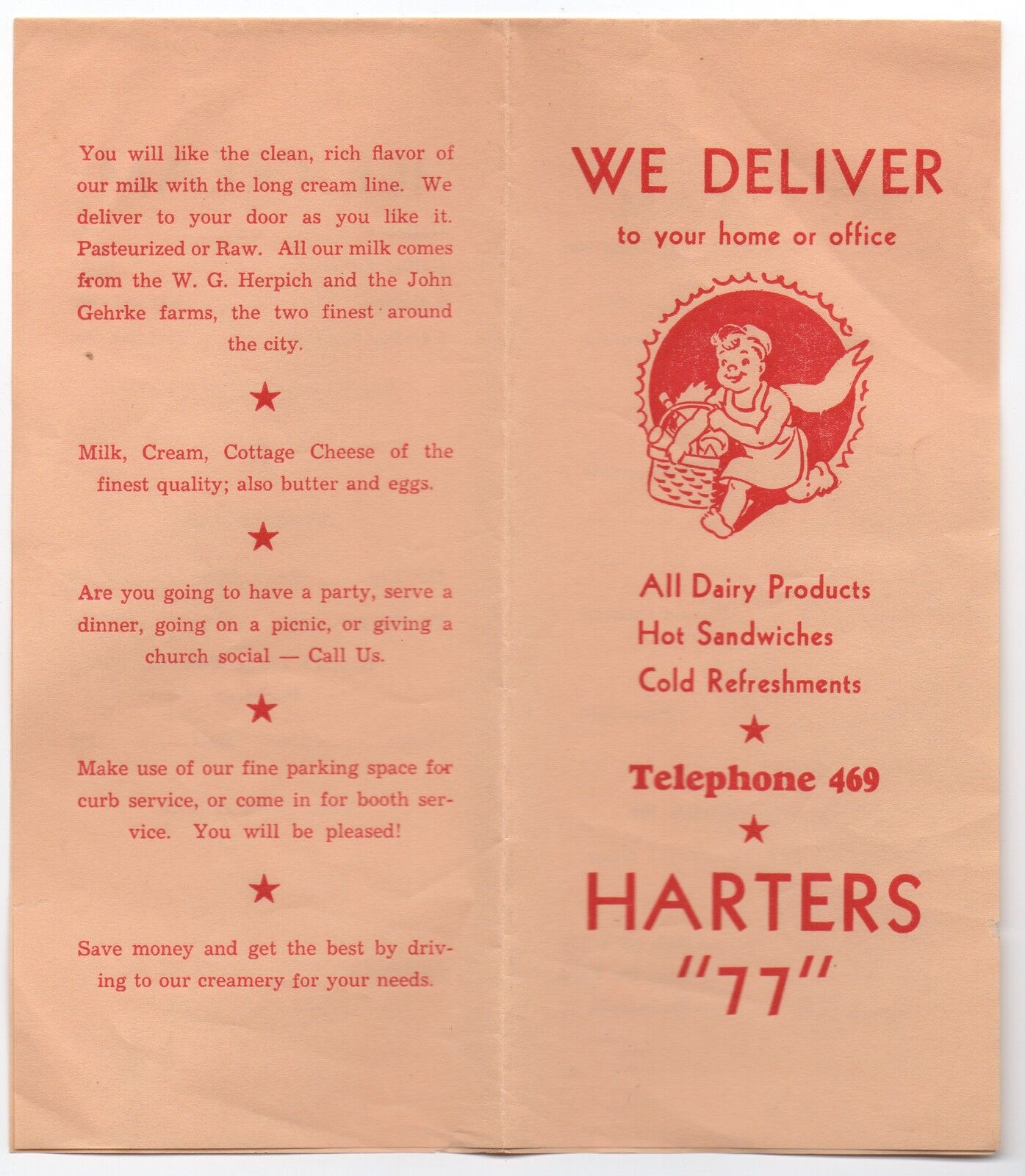1930s Advertising Brochure for Harter\'s Dairy & Soda Fountain Herington Kansas 