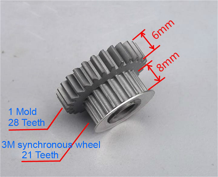 2PCS 28T 1 Mold + 21T 3M Double Gear Motor Spindle Gear Metal Synchronous Wheel