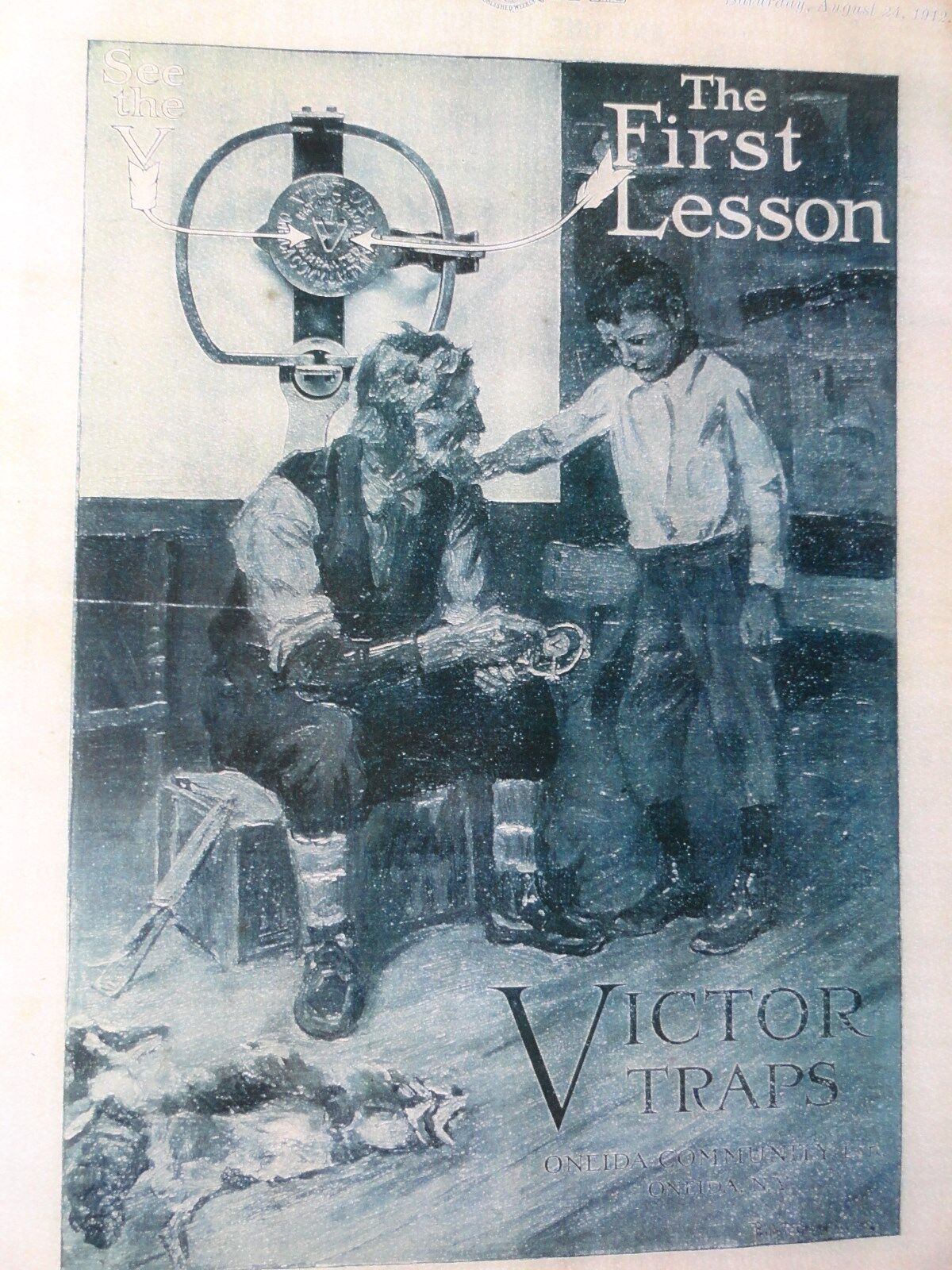 Victor Traps,Trapping,First Lesson Philip Goodwin Oneida,N.Y.,Ad. Poster 