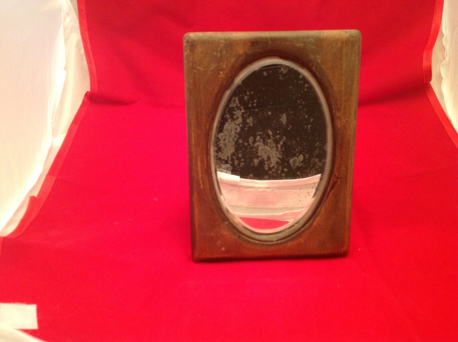 Vintage Wooden Shaving Mirror Men Dressing Vanity Oval W/ Stand