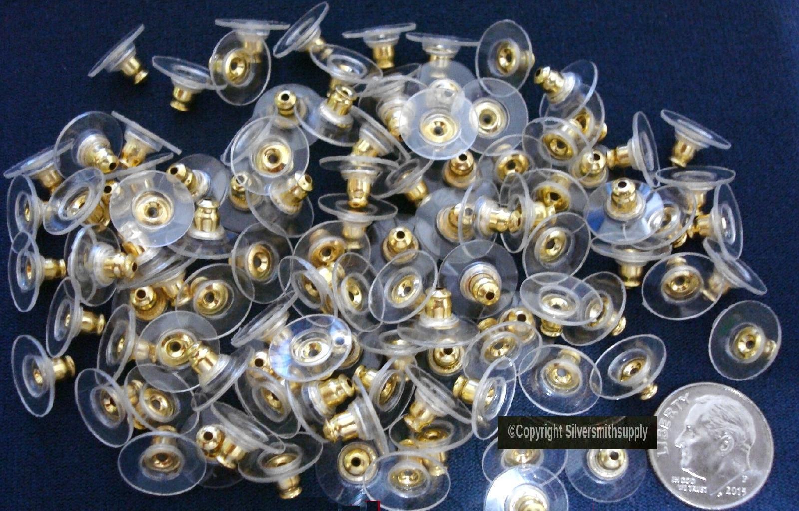 100 Disk earring backs clutches clear plastic no pitch disk gold plated fpe041