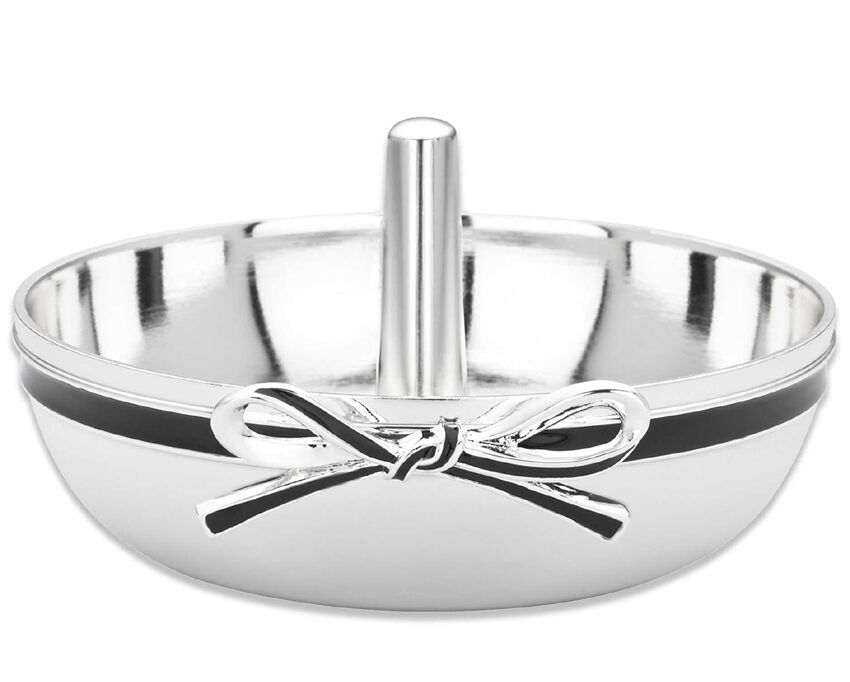Kate Spade Vienna Lane Silverplate Ring Holder Black Banded Sculpted Bow New