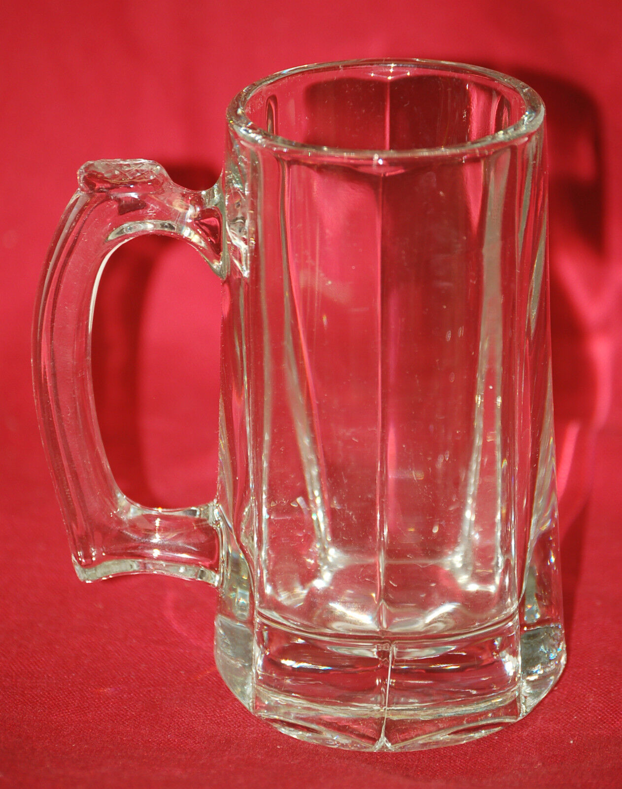 Vintage Glass Beer Stein Tankard Mug Panel Sides w Thumb Print Handle Bar Decor