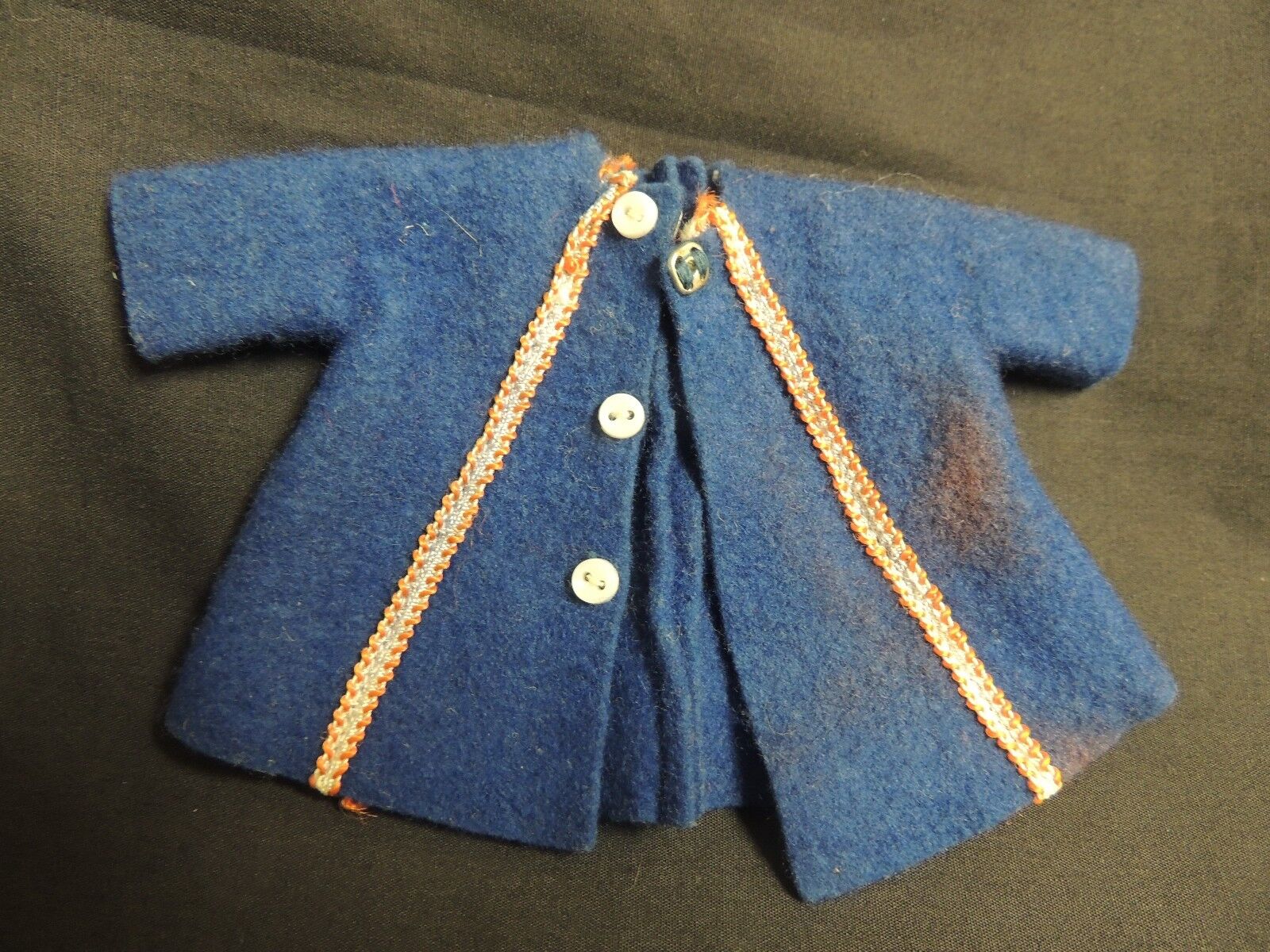 Vintage Tammy Doll Clothes Ideal Fashion Blue Felt Coat Red Trim White Buttons