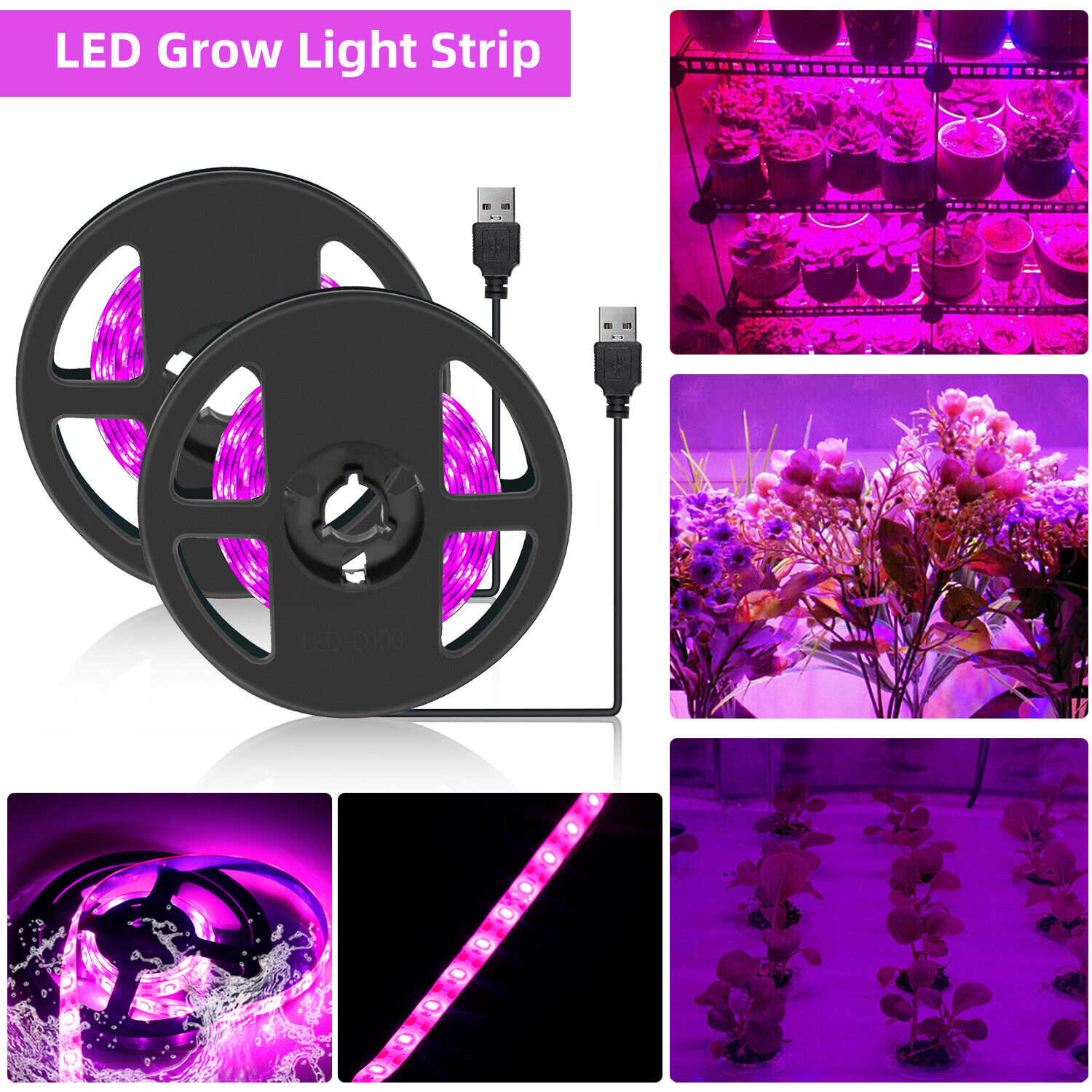 LED Grow Light Strip USB Powered Full Spectrum Lamp Waterproof Indoor Plant Vegs
