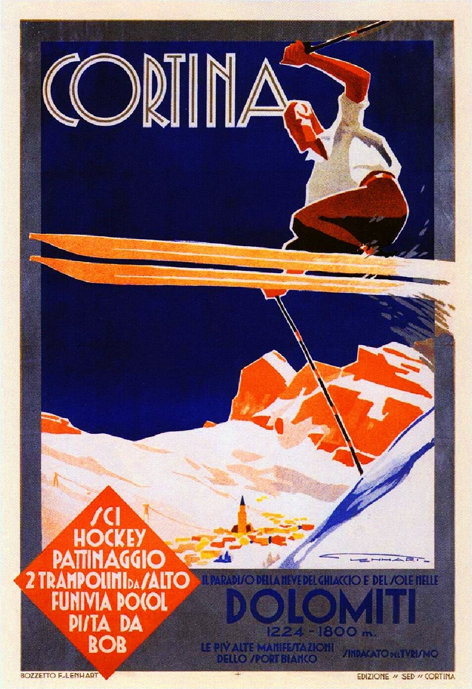 Cortina Italy Italian European Winter Ski Europe Travel Advertisement Poster