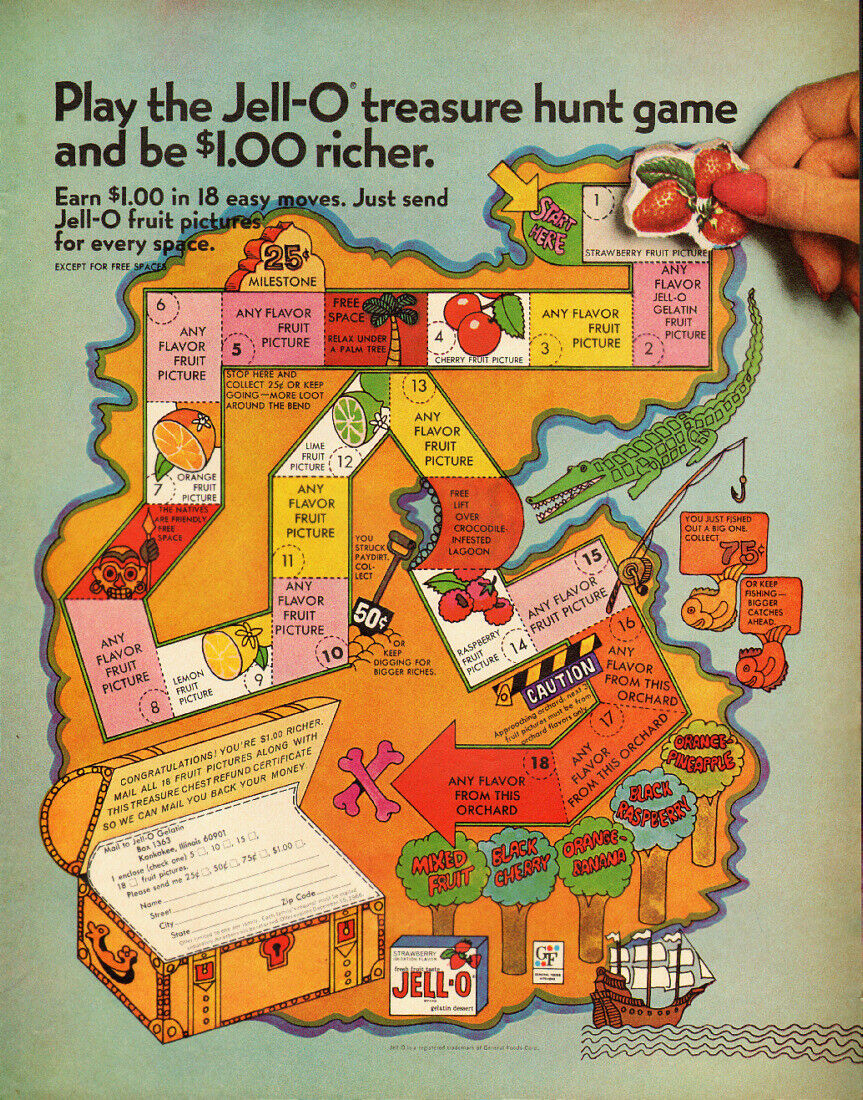 1966 vintage Ad, JELL-O treasure Hunt Game  101013