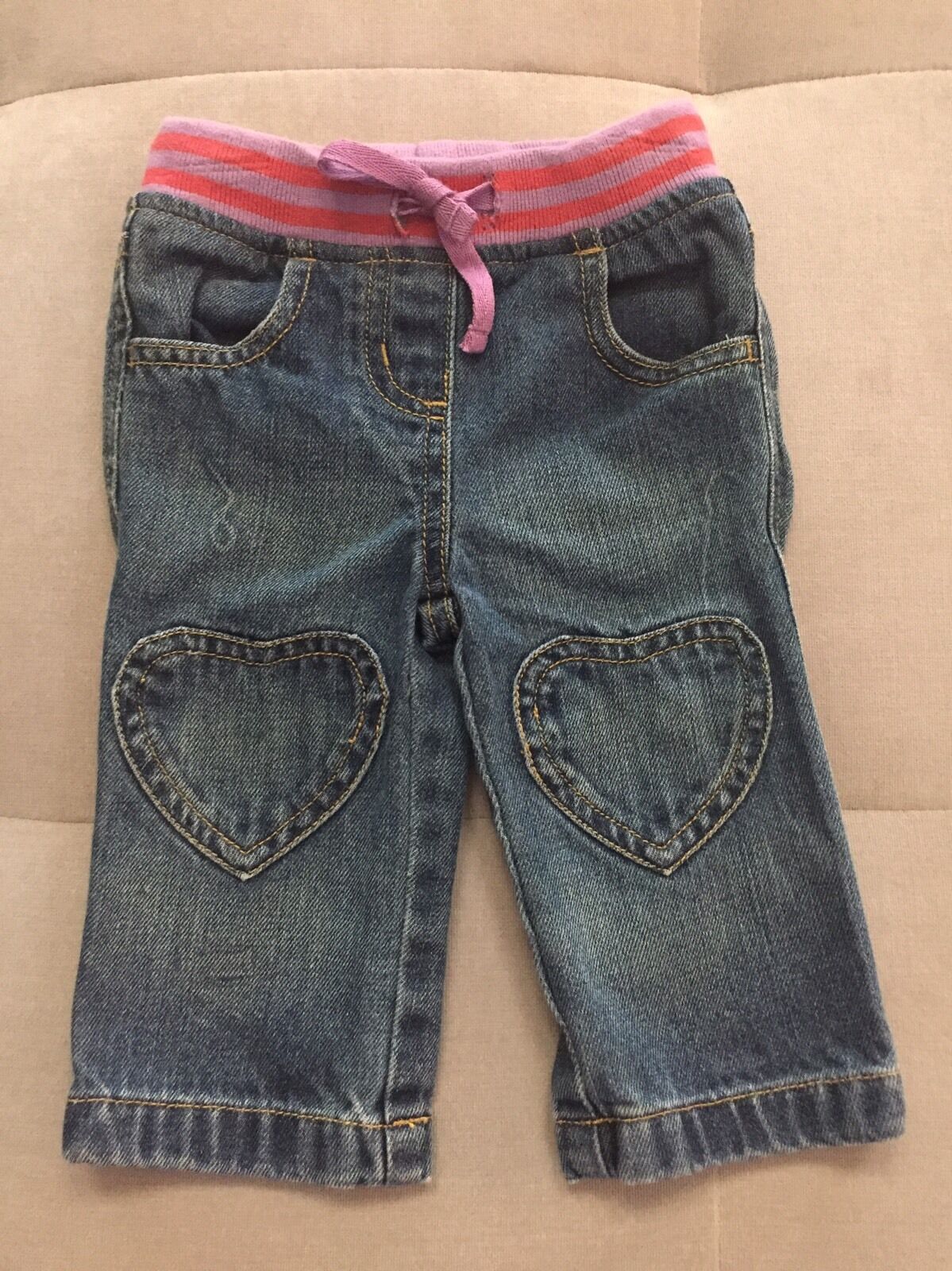 Baby Biden Girl Blue Pink Hearts Patches Jeans 6-12 Month Pull On