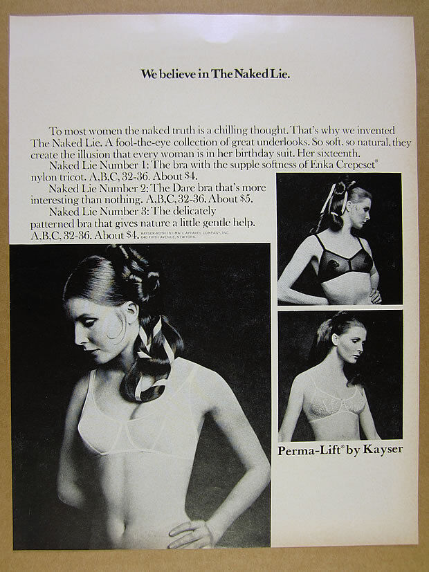 1970 Perma-Lift Naked Lie Bras 3 Bra Styles photos vintage print Ad