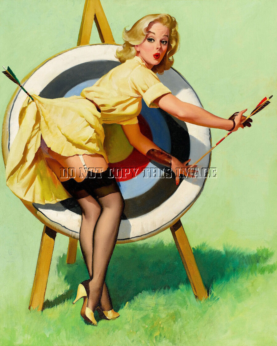 ANTIQUE REPRODUCTION 8X10 ARCHERY PRINT OF PRETTY WOMAN AT THE ARCHERY BOW RANGE