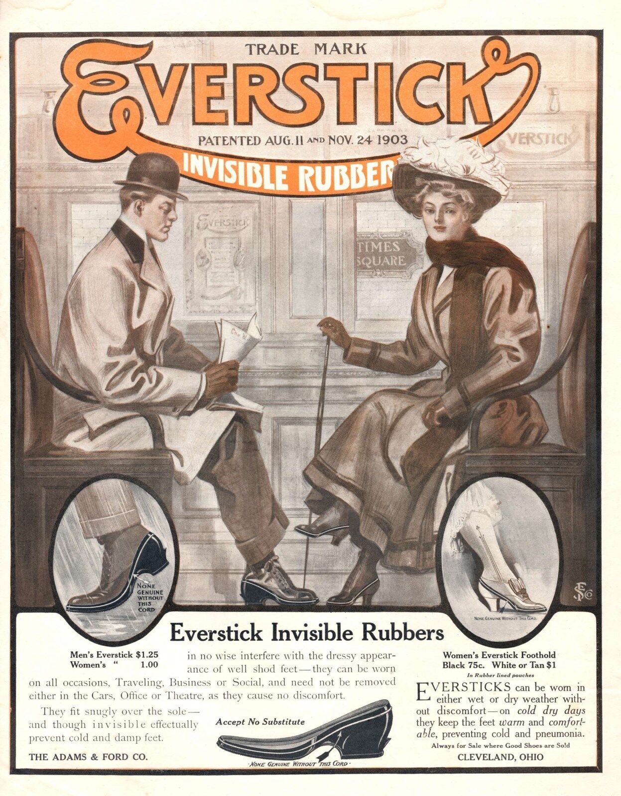 Everstick Invisible Rubbers -  For Men and Women\'s Shoes  -  1908 Original Ad