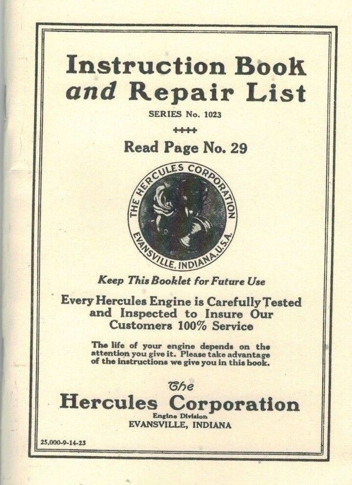 Hercules Instruction & Repair Book Manual Gas Engine Motor Evansville Flywheel 