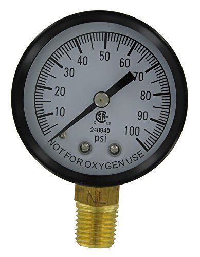 Simmons 1305 Pressure Gauge, 0 - 100 Lb, 2 In Dial, 1/4 In MPT, Steel