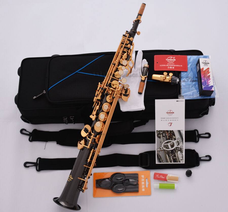 Professional Taishan Black nickel Soprano Saxophone Golden key Bb Sax With Case