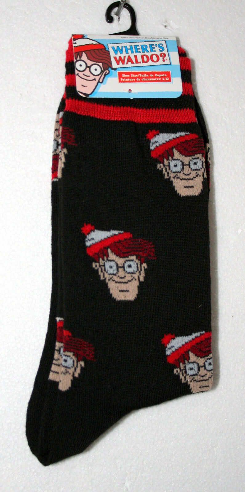 Where\'s Waldo? Book Cartoon Character New Tags 1 Pair Black Socks Fits 6-12