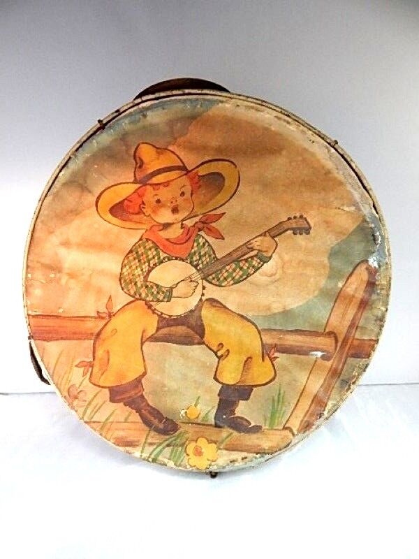 Vintage 1930s Antique Little Drummer Cowboy Boy Paper Toy Music  Instrument Drum