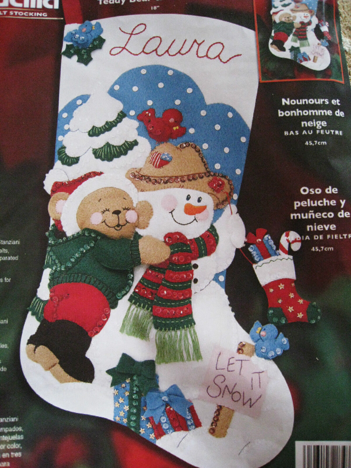 Christmas Bucilla Felt Applique Stocking Kit,TEDDY BEAR & SNOWMAN,Cowboy,84774