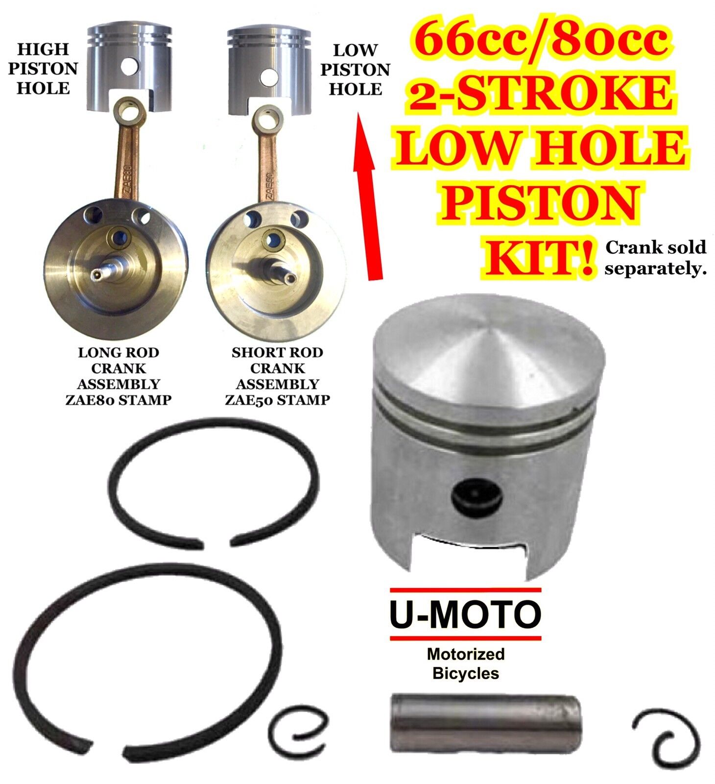 NEW DIY 2-STROKE 66cc/80cc MOTORIZED BICYCLE PISTON KIT FOR BICYCLES LOW HOLE