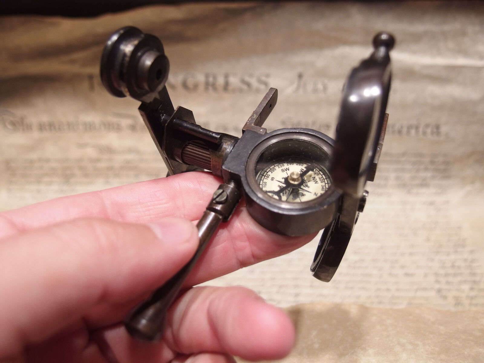 Antique Vintage Style Solid Brass Folding Instrument Binoculars w Compass 