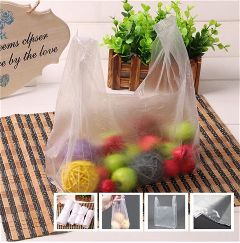 100× Handles Packaging Plastic T-Shirt Retail Shopping Supermarket Bags 15*23cm