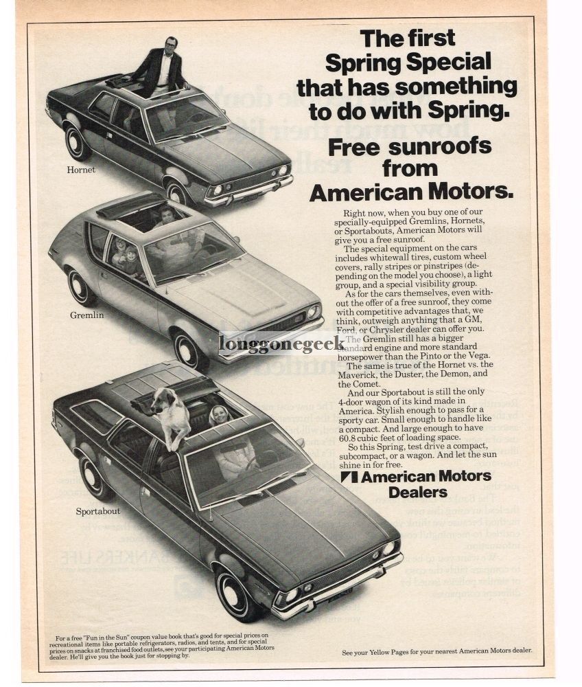 1971 AMC American Motors Hornet Gremlin Sportabout Automobile Car Vtg Print Ad