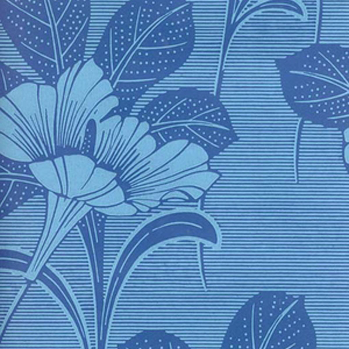 1950s Original Floral Blue European Vintage Wallpaper