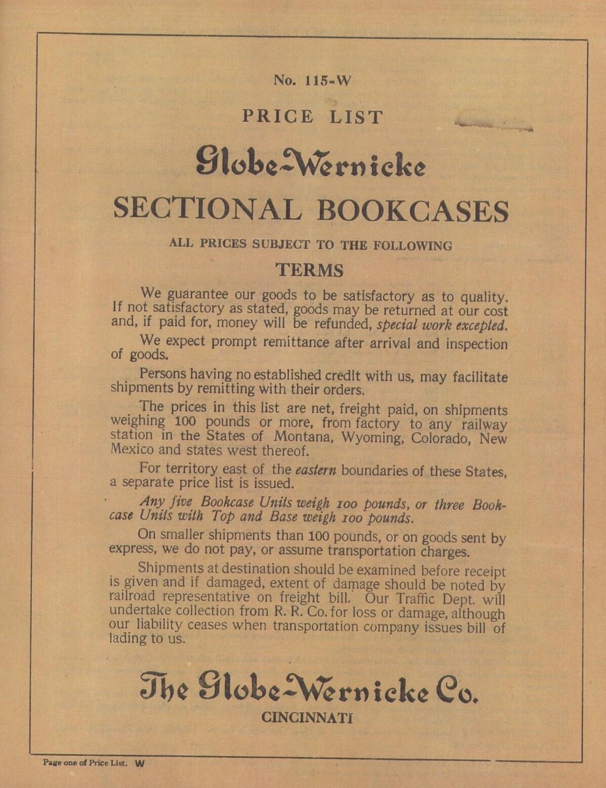 RARE 1915 GLOBE WERNICKE® SECTIONAL BOOKCASE PRICE LIST NOW LOWER PRICED COLOR