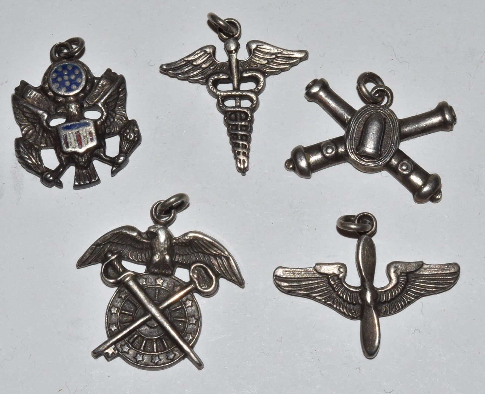 Vtg WWII Sterling Silver Military Charms Bracelet Artillery Army YOU PICK
