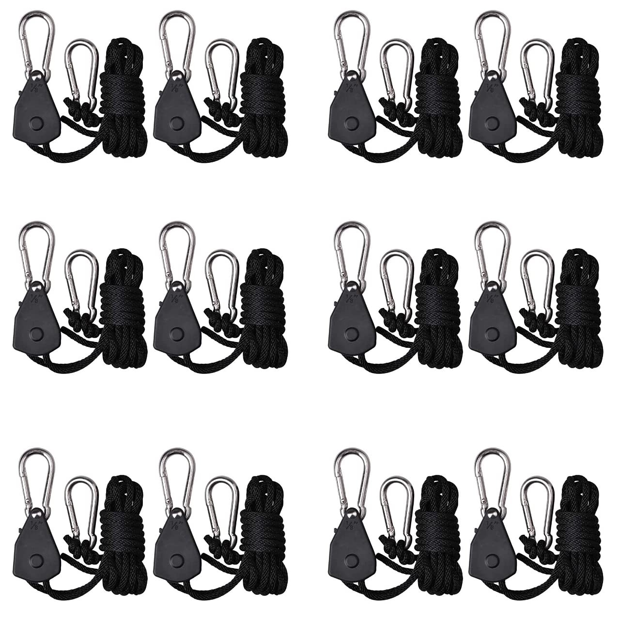 12pcs Grow Light Rope Hanger Ratchet Reflector Adjustable Hangers 150lbs 1/8\