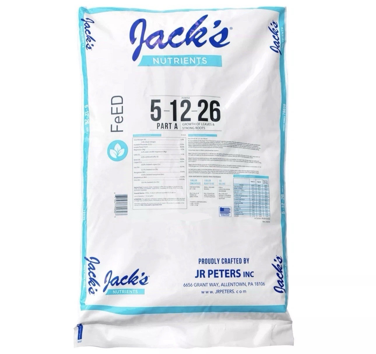 8 lb JR Peters Jack's Hydroponic Fertilizer 5-12-26 Part A Nutrient Repack 8 lb JR Peters Jack's Hydroponic Fertilizer 5-12-26 Part A Nutrient Repack