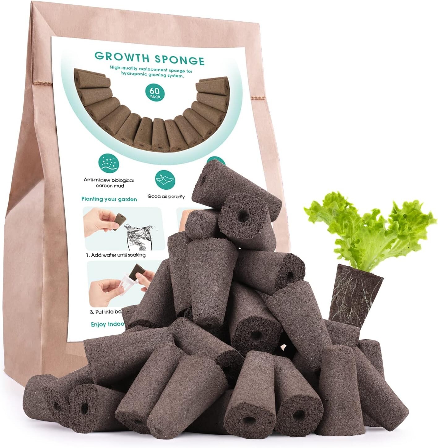 60 Pack Square Grow Sponges Seed Starter Pod Kit Seed  Hydroponics Accessories