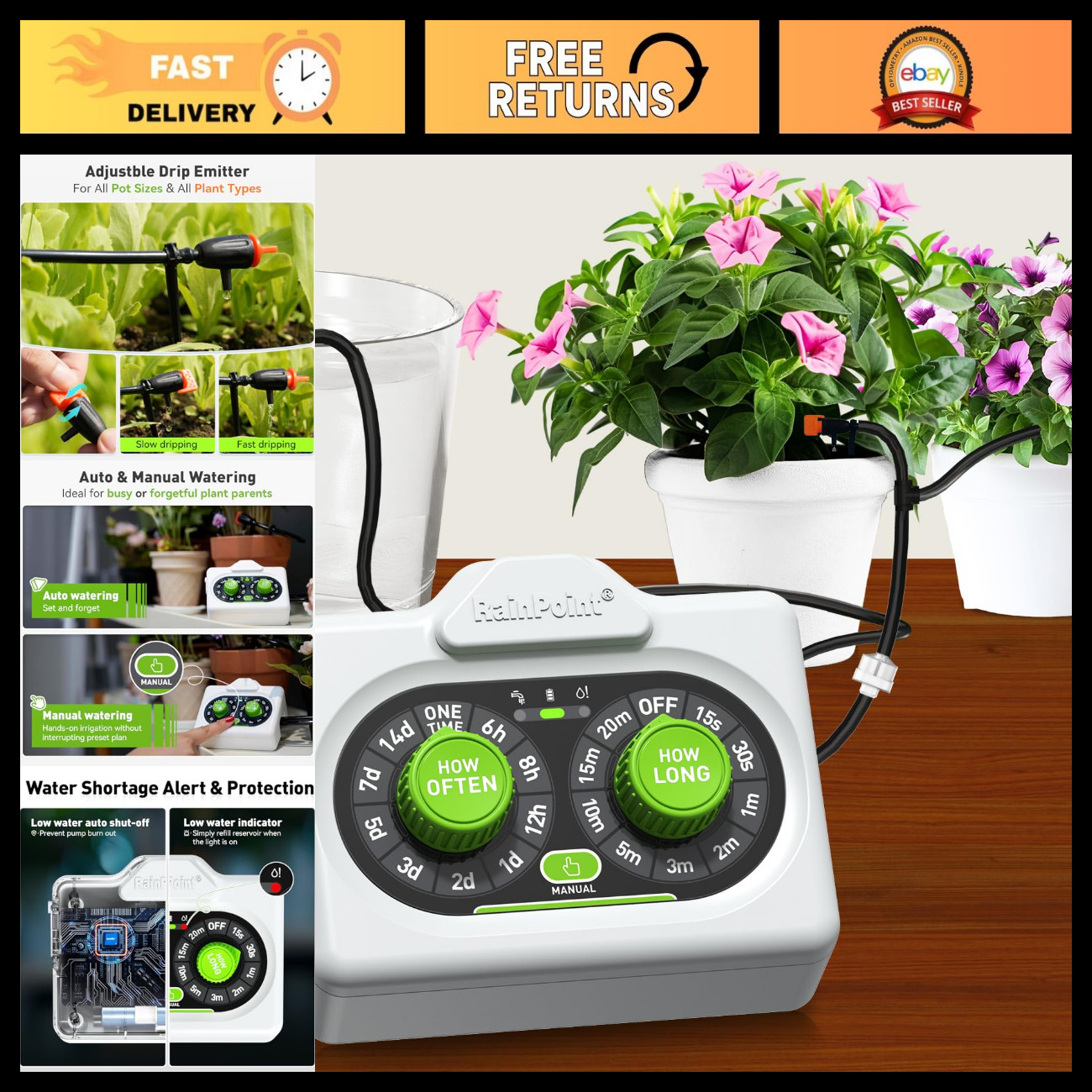 Automatic Plant Waterer for Indoor & Outdoor - Adjustable Drip Irrigation System Automatic Plant Waterer for Indoor & Outdoor - Adjustable Drip Irrigation System