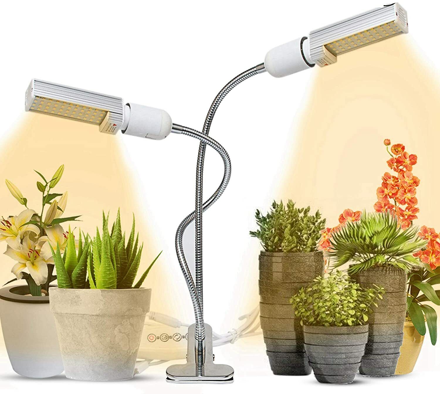 LED Grow Plant Lamp Sunlike Dual Head Gooseneck Full Spectrum Growing Light 45W