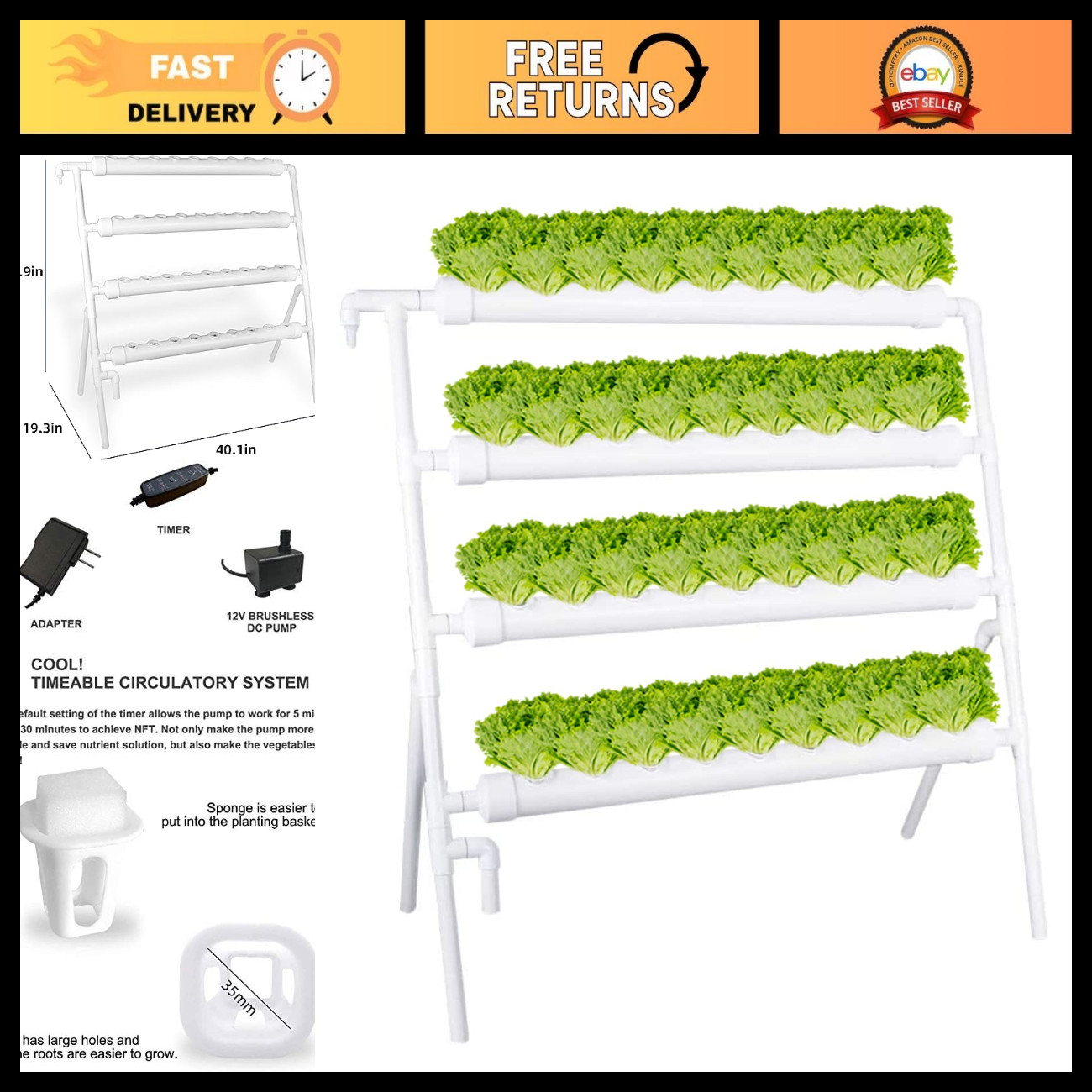 Hydroponic Growing System Kit - 36 Plant Sites, Food-Grade PVC, Indoor Garden fo Hydroponic Growing System Kit - 36 Plant Sites, Food-Grade PVC, Indoor Garden fo