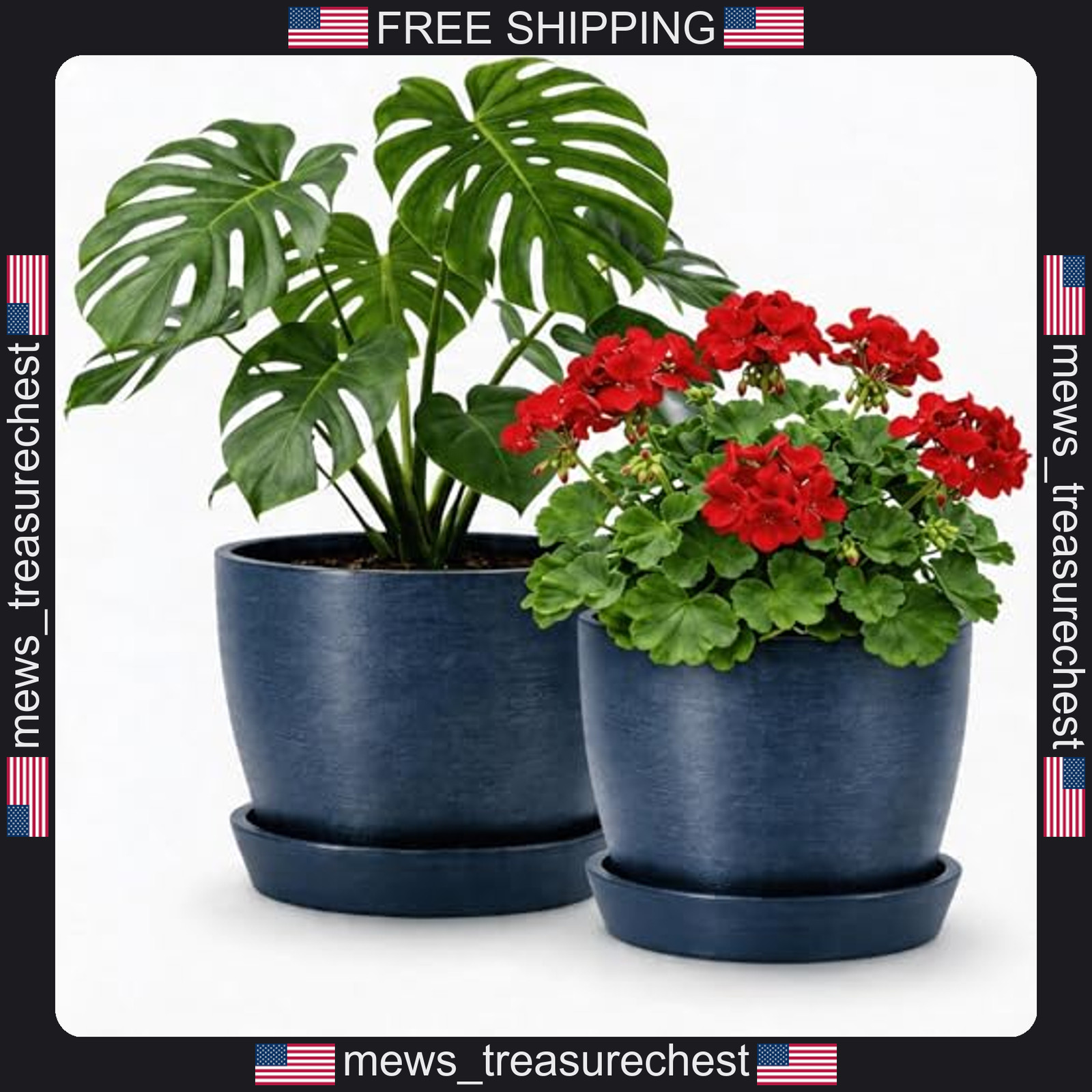 Indoor & Outdoor Plant Pots Set of 2 with Drainage and Saucers, Eco-Resin, 6.5