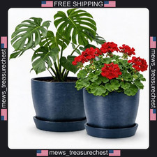 Indoor & Outdoor Plant Pots Set of 2 with Drainage and Saucers, Eco-Resin, 6.5 picture