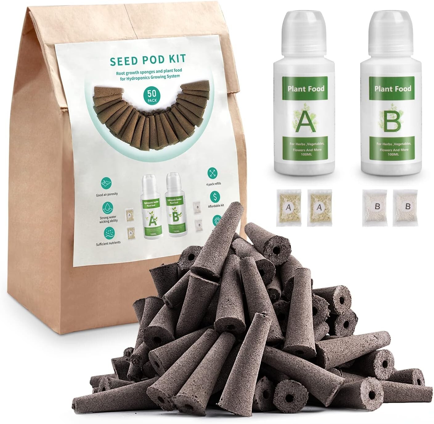 50pcs Grow Sponge A&B Solid Nutrient Plant Food Refill Seed Pod Kit Root Starter 50pcs Grow Sponge A&B Solid Nutrient Plant Food Refill Seed Pod Kit Root Starter