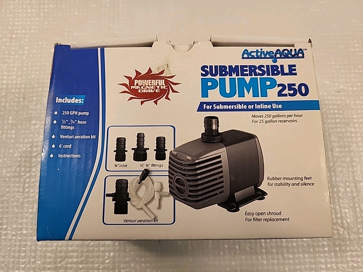 Active Aqua Submersible Water Pump, 250 GPH Hydroponics Active Aqua Submersible Water Pump, 250 GPH Hydroponics