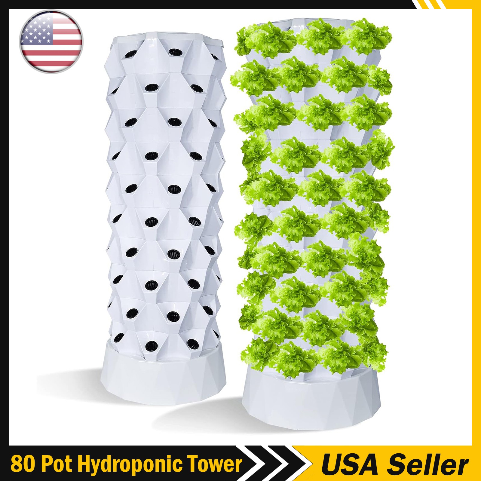 80 Pot Vertical Hydroponics Tower Systems Set Hydroponic Growing Kit Garden USA
