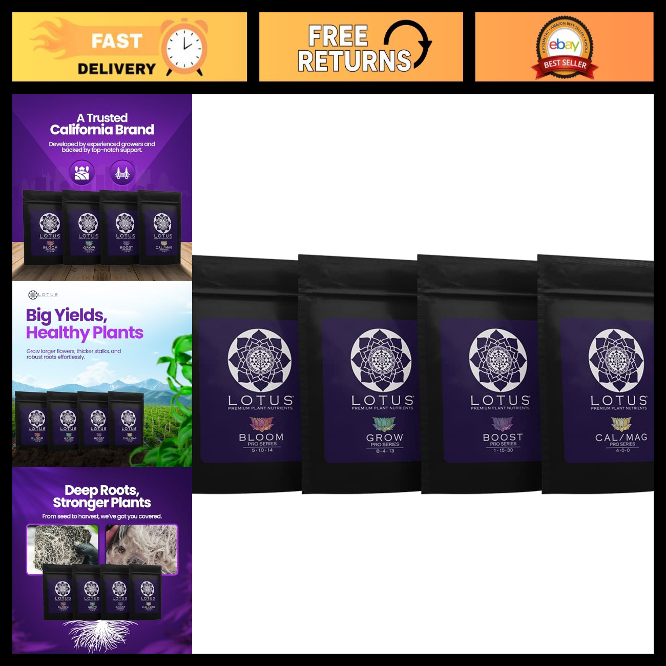 4-Part Plant Nutrient Sample Kit - Grow, Bloom, Boost & Cal/Mag - Hydroponics, C