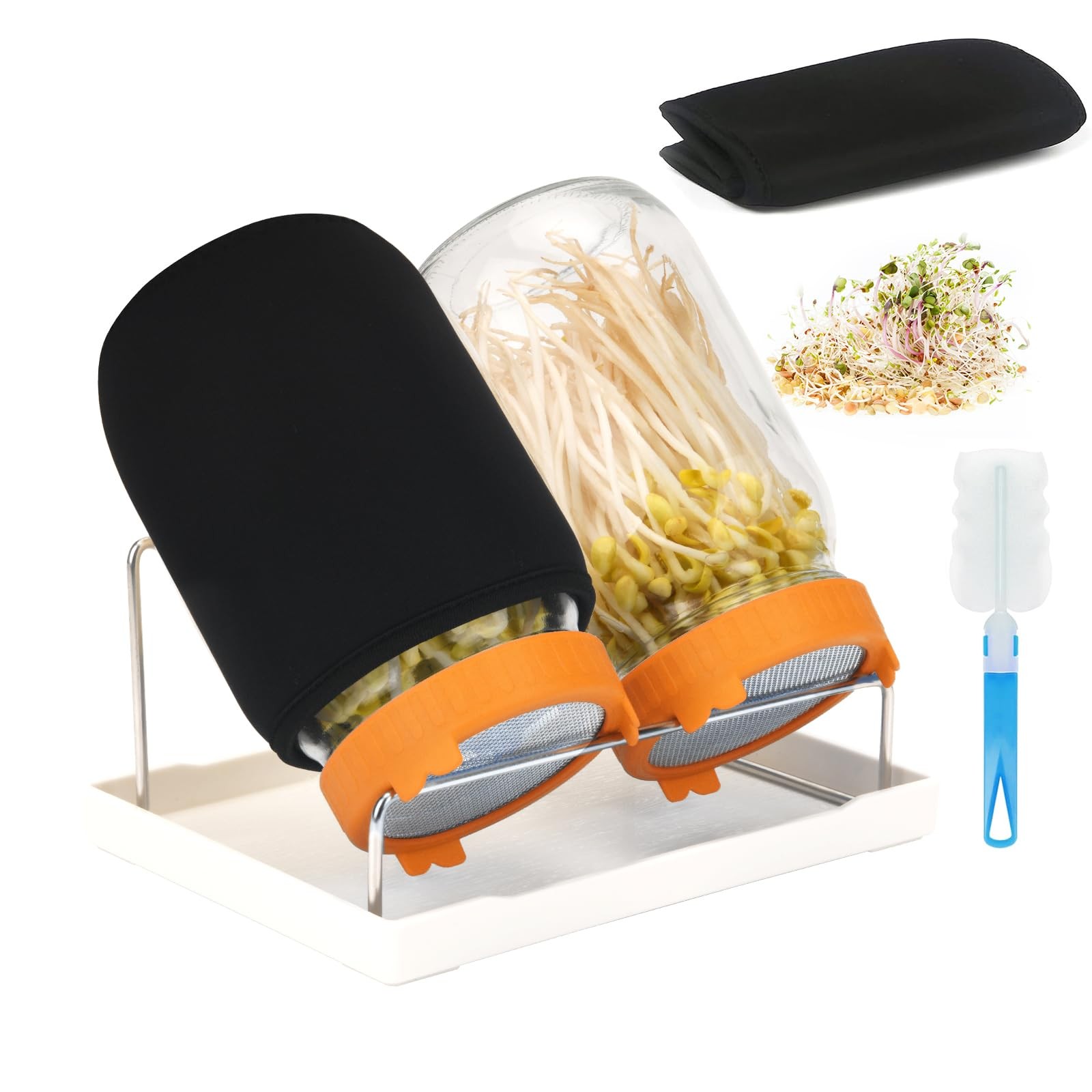 Sprouting Kit with Wide Mouth Quart Jars & Stainless Steel Lids for Seeds Sprouting Kit with Wide Mouth Quart Jars & Stainless Steel Lids for Seeds